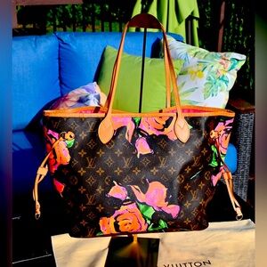 Louis Vuitton Monogram Roses Neverfull MM Tote Bag